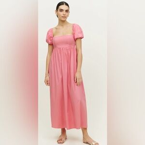 Reformation NWOT Aurelia Dress Empire Waist Puff Sleeve Pink Coral Maxi Dress 6